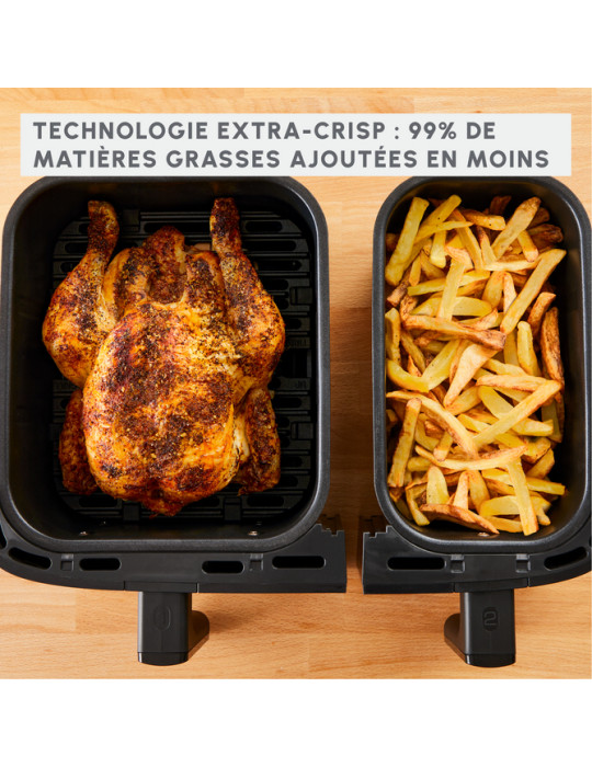 Moulinex Dual Easy Fry EZ905B20 friteuse Double 8,3 L Autonome 2450 W Friteuse d’air chaud Charbon, Gris