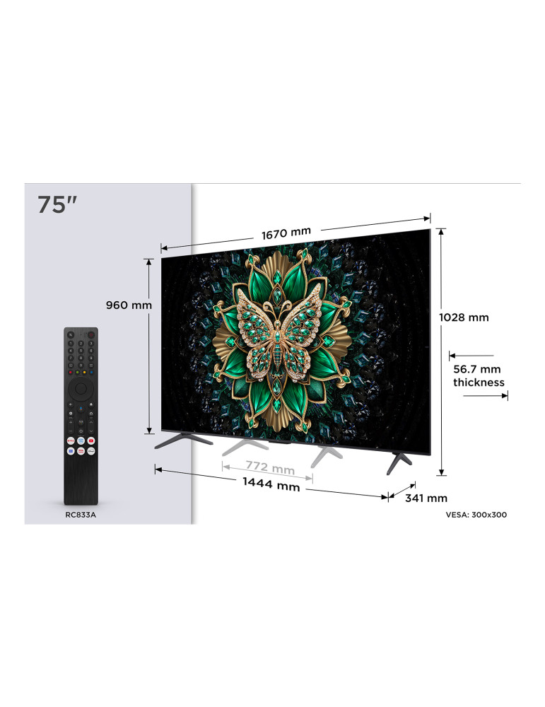 TCL 75C69K TV 190,5 cm (75") 4K Ultra HD Smart TV Wifi Métallique