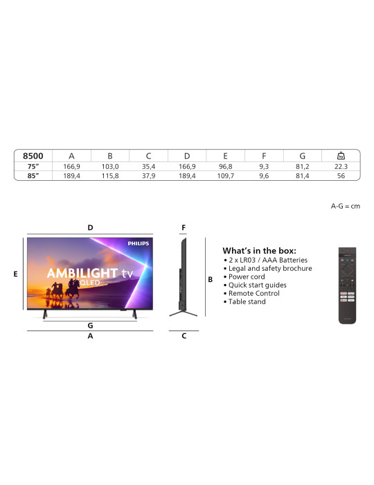Philips 8500 series 75PUS850012 190,5 cm (75") 4K Ultra HD Smart TV Wifi Noir
