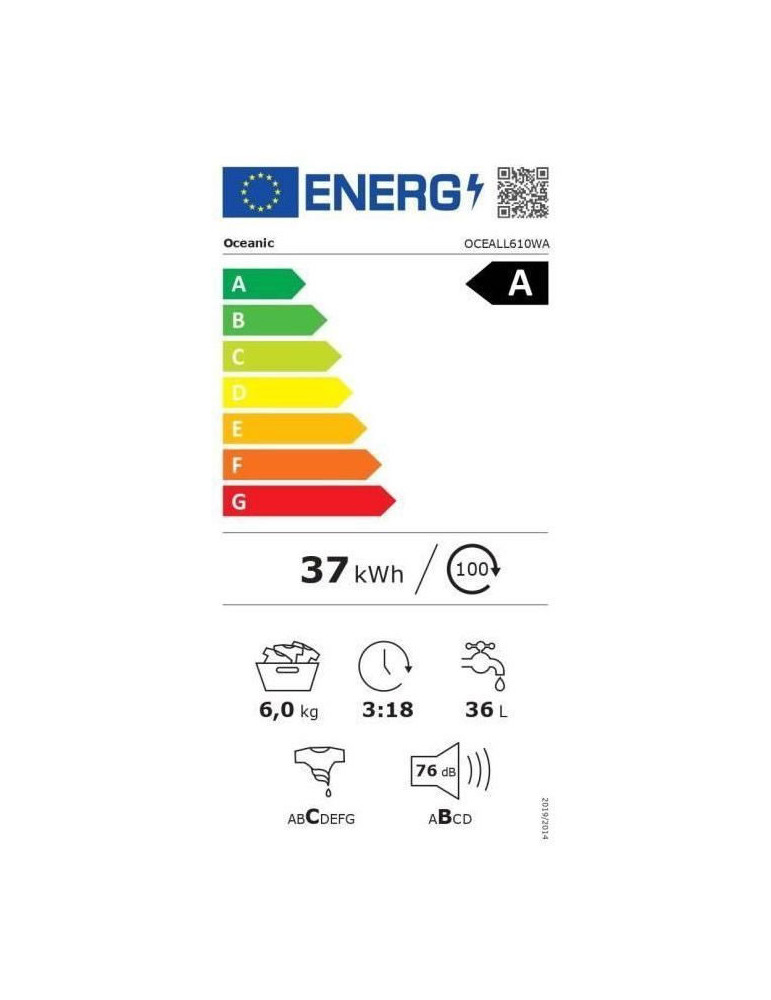 Lave-linge frontal OCEANIC OCEALL610WA - 6 kg - Induction - 60 cm - 1000 trs/ min - Blanc