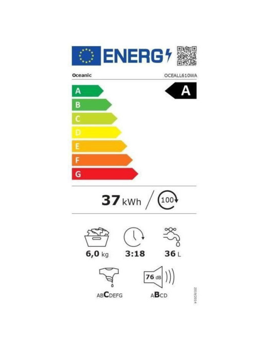 Lave-linge frontal OCEANIC OCEALL610WA - 6 kg - Induction - 60 cm - 1000 trs/ min - Blanc