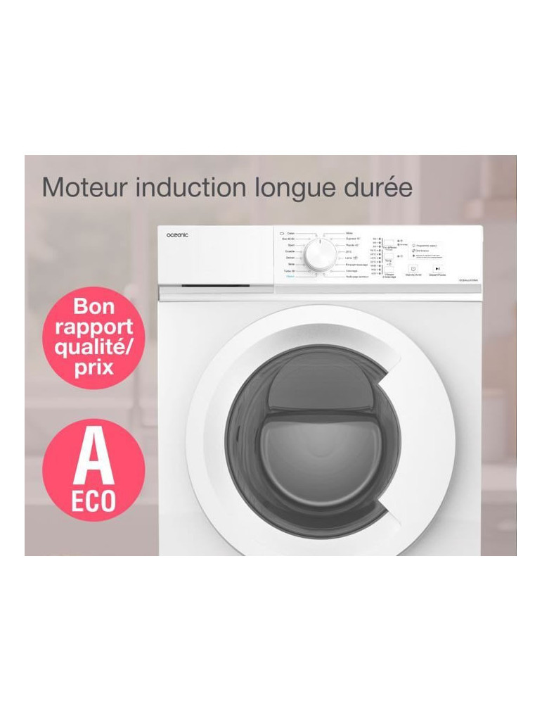 Lave-linge frontal OCEANIC OCEALL610WA - 6 kg - Induction - 60 cm - 1000 trs/ min - Blanc